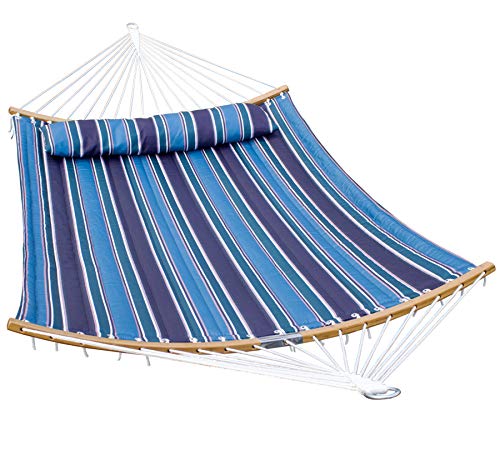 Double Hammock Quilted Fabric No Stand with Strong Curved-Bar Bamboo